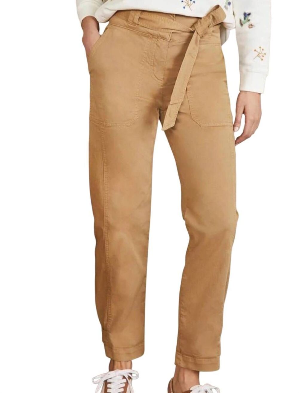 Boden Pants Women's 12 Long Tall Tan Belted Chino Utility Ankle Cotton Twill